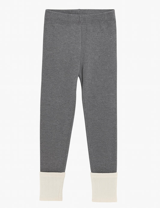 Cotton Grey Leggings with Knitted Cut Detail