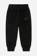 Black Fleece Jogger Pants with Bear Embroidery