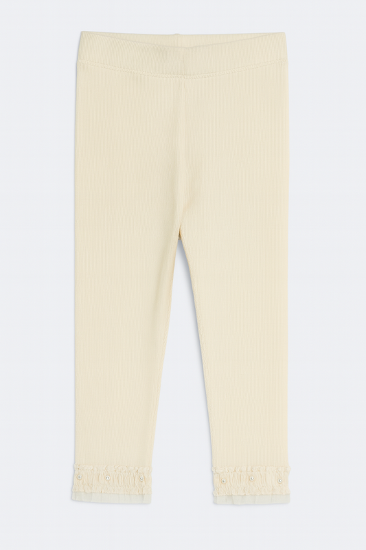 Soft Cream Leggings With Lace Hem