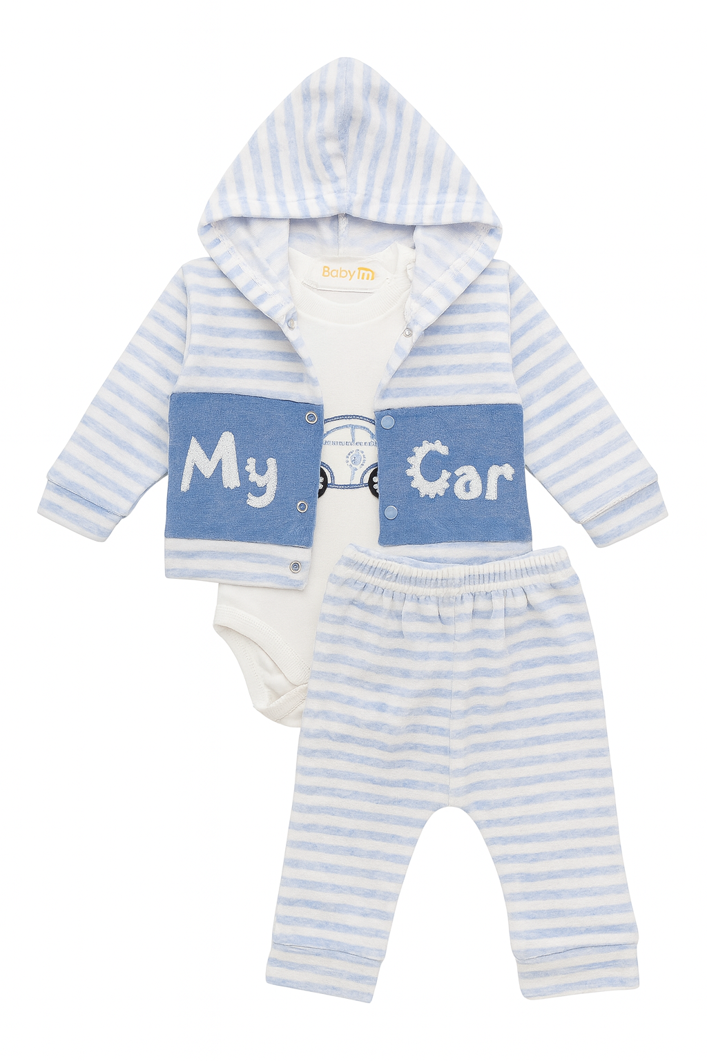 Baby Boy 3-Piece “My Car” Outfit Set – Hoodie, Bodysuit & Pants