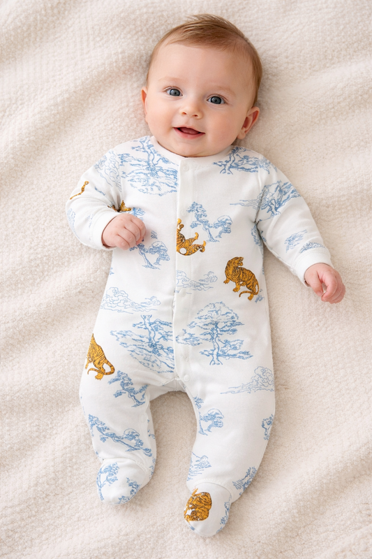 White With Blue Landscape & Tiger Print
