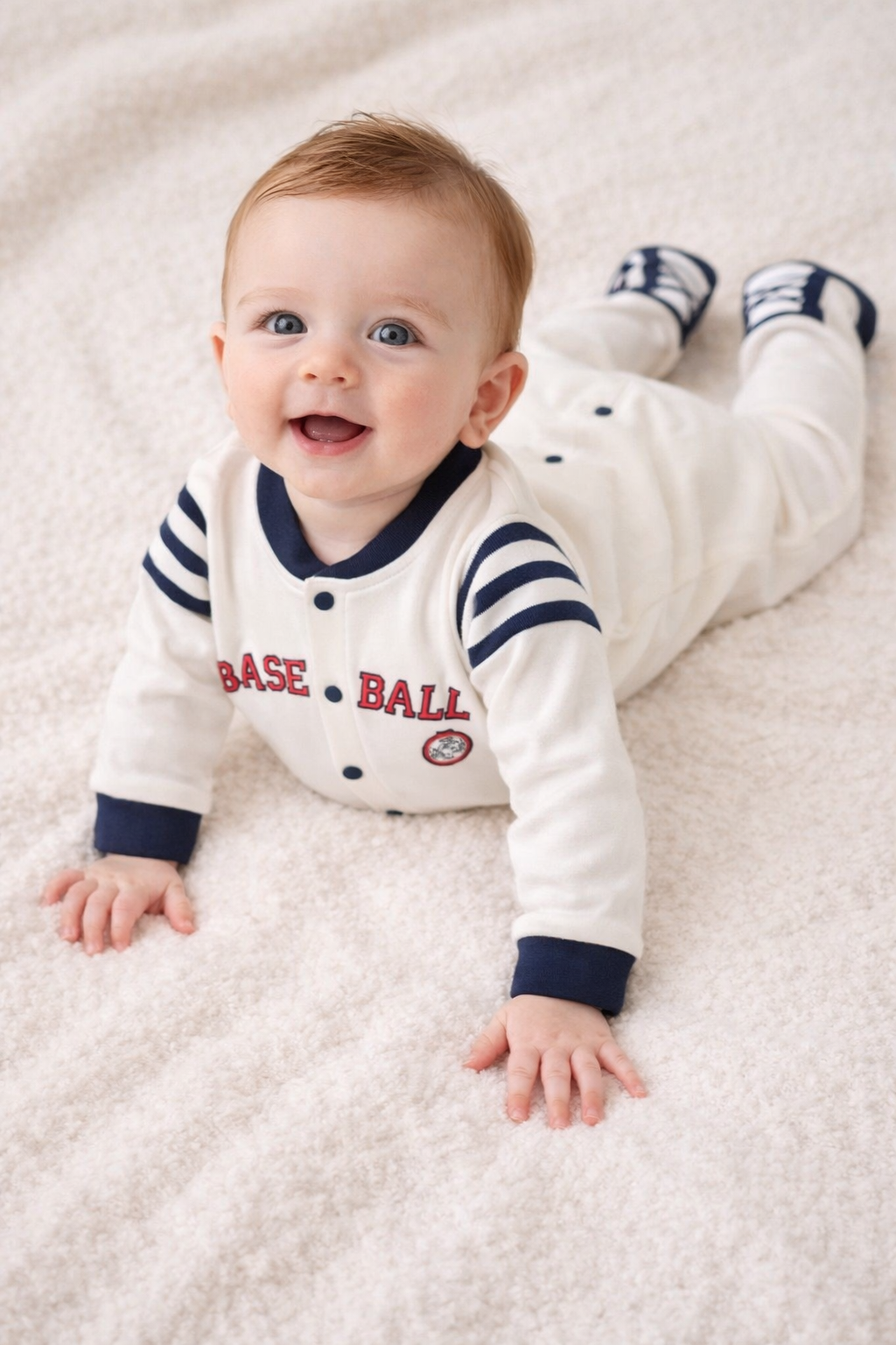 White Baseball-Themed Baby Romper