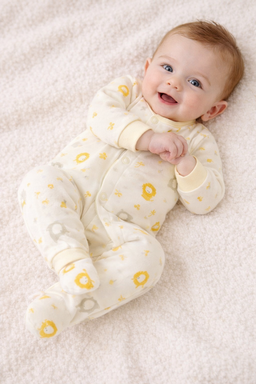 Yellow Baby Sleeper with Playful Lion Print