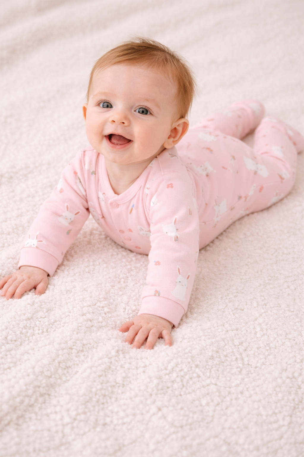 Pink Baby Sleeper with Cute Bunny & Carrot Print