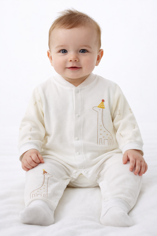 Giraffe Print Ribbed Baby Sleepsuit