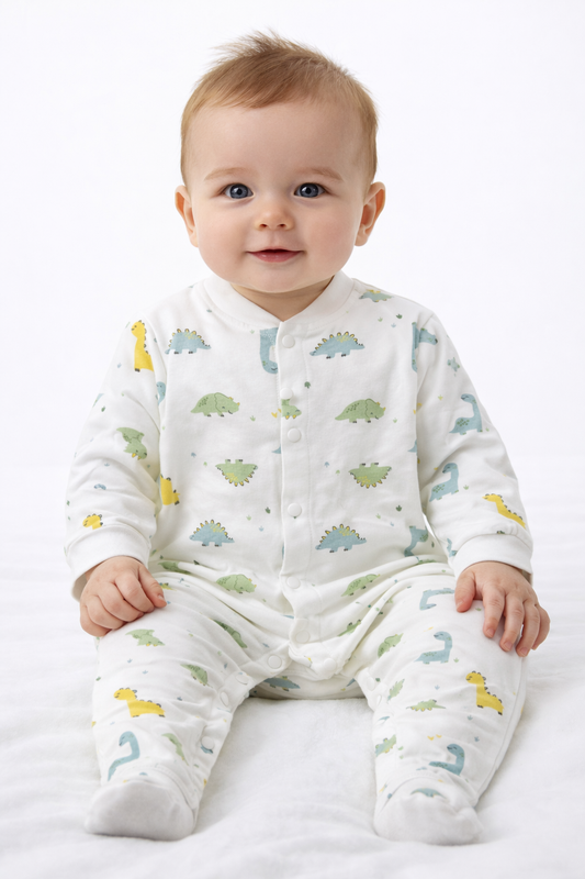 Ribbed Baby Romper – Dino Pattern