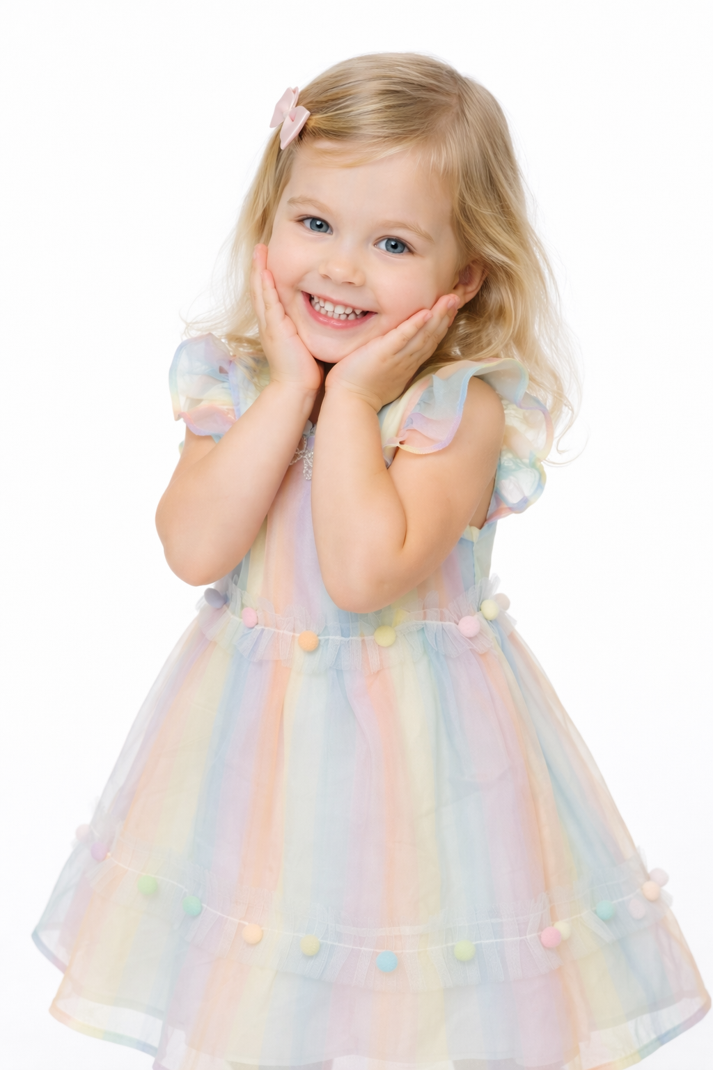 Sweet Pastel Rainbow Pom-Pom Dress