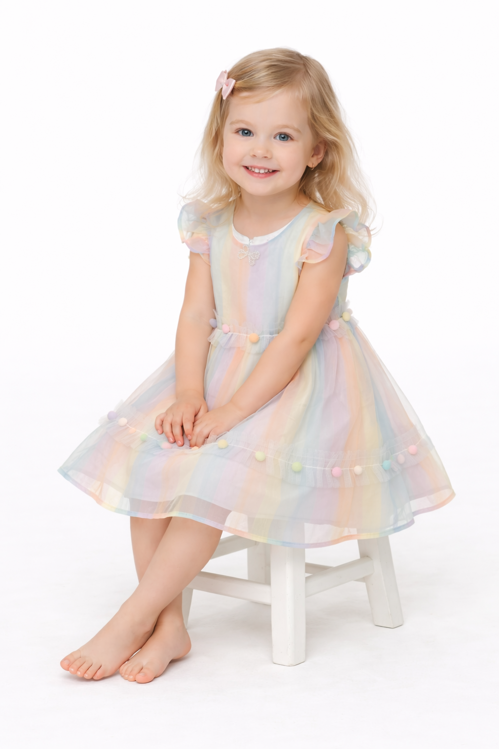 Sweet Pastel Rainbow Pom-Pom Dress