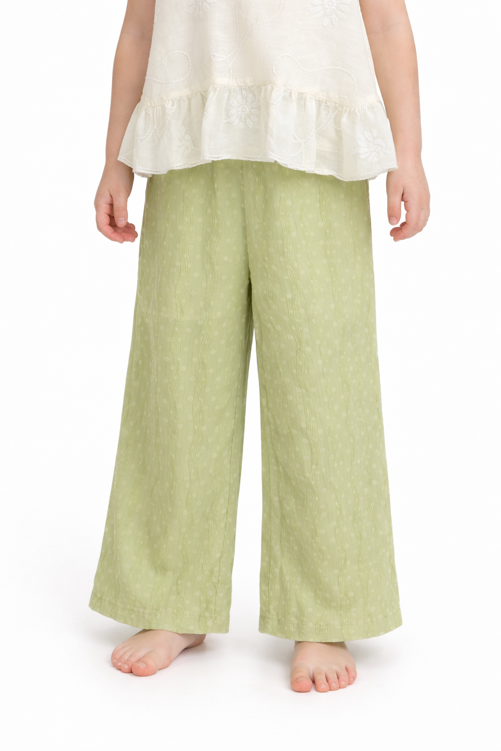 Light Green Textured Wide-Leg Pants