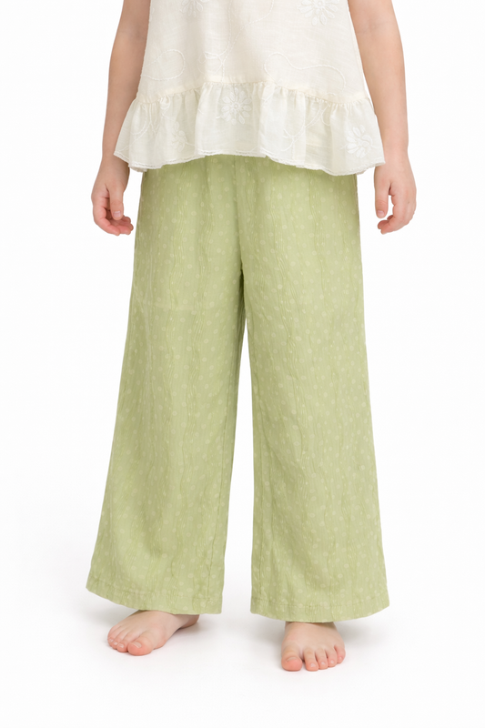 Light Green Textured Wide-Leg Pants