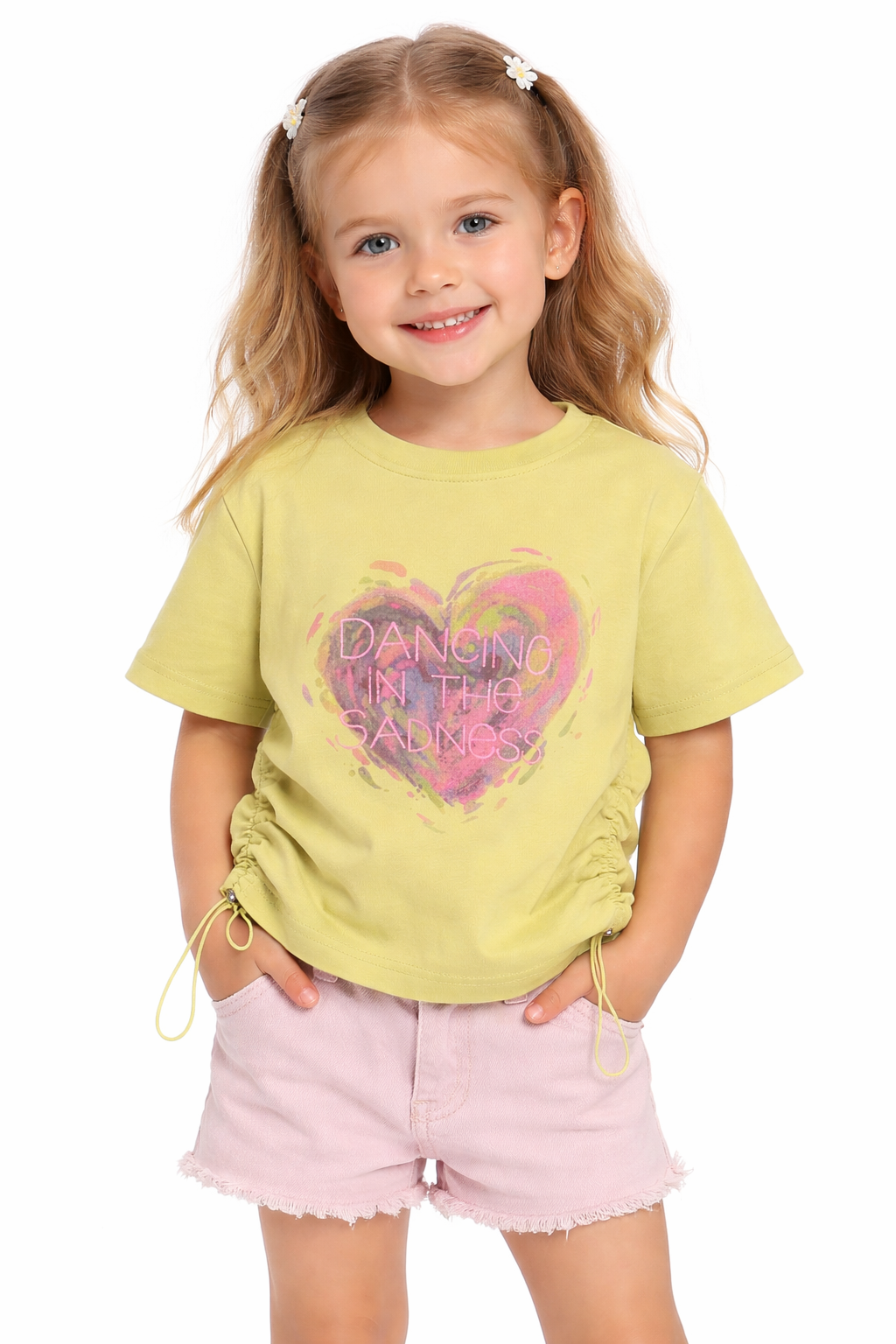 Lime Green Heart Graphic Girls Tee
