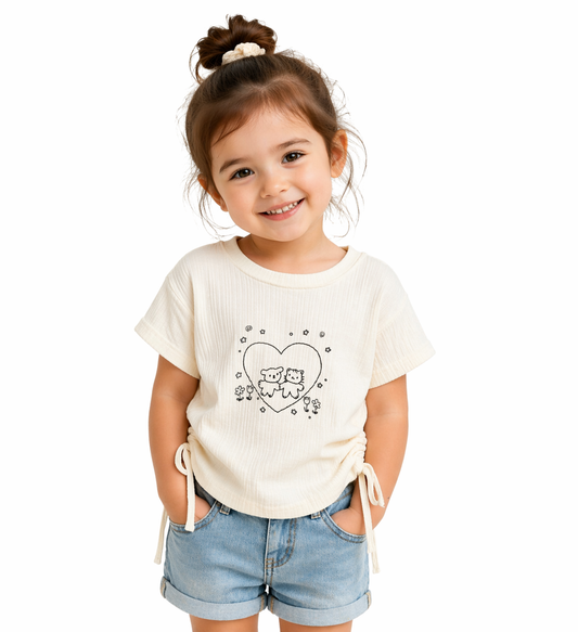 Cream Ribbed Teddy Heart Top
