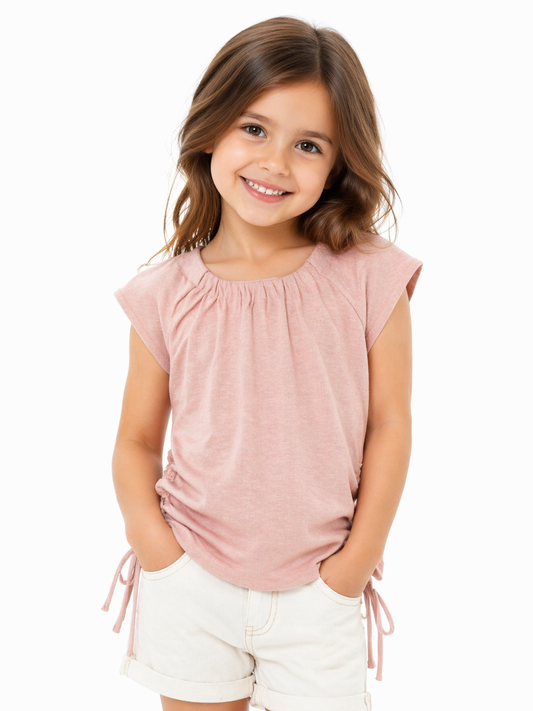 Girls’ Blush Gathered Neck Tie-Up Top