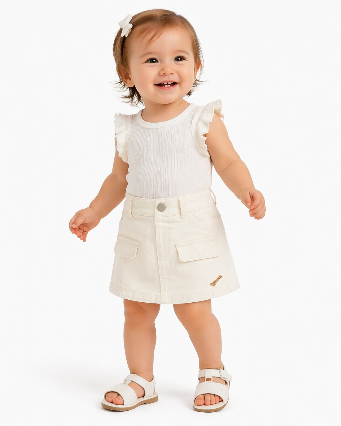 Baby Girl White Pocket Mini short