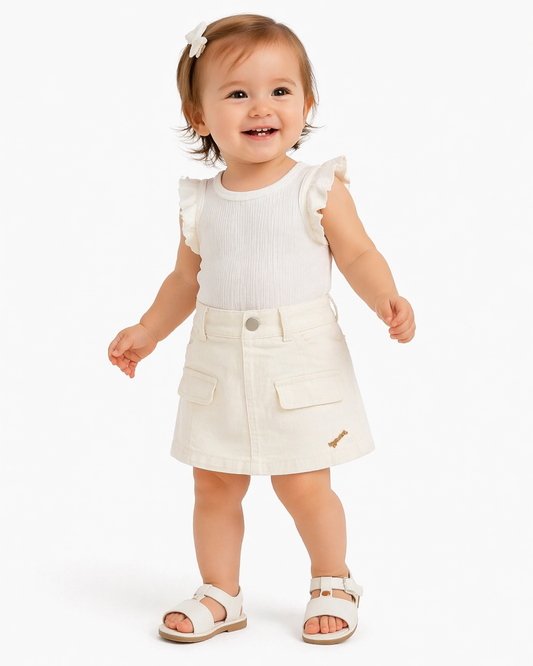 Baby Girl White Pocket Mini short
