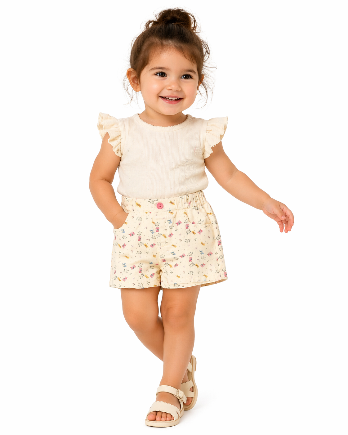 Floral Print Shorts – Cream