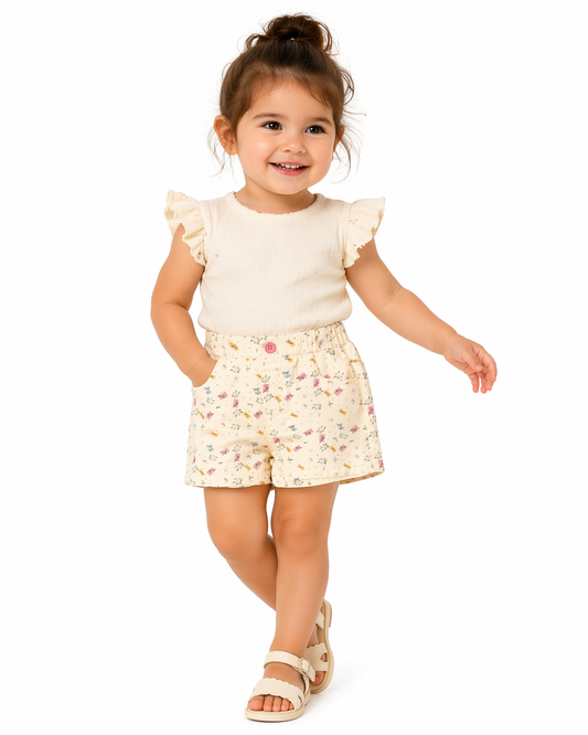 Floral Print Shorts – Cream