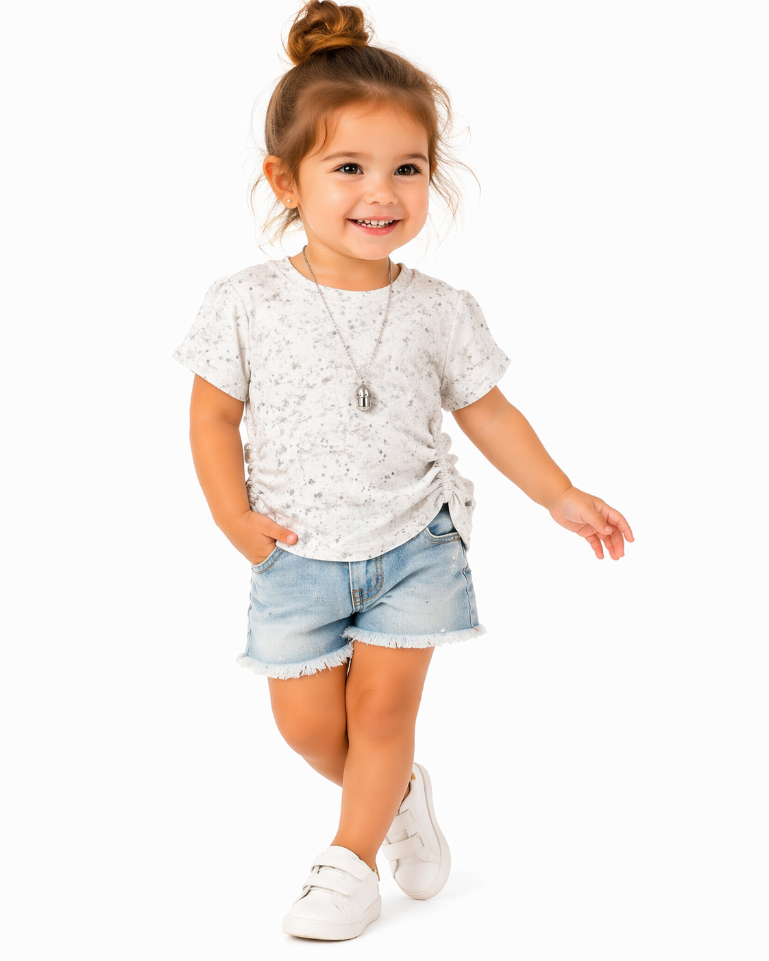 Speckled Tee with Necklace Detail