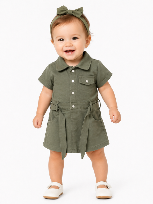 Olive Green Denim Dress