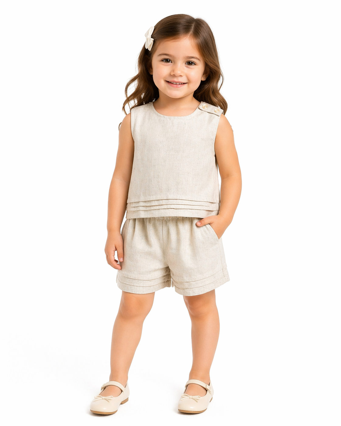 Sleeveless Top & Shorts Set – Beige