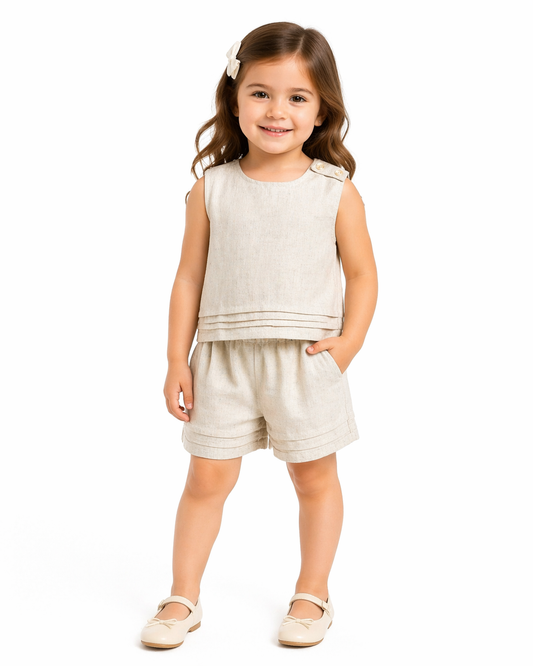 Sleeveless Top & Shorts Set – Beige
