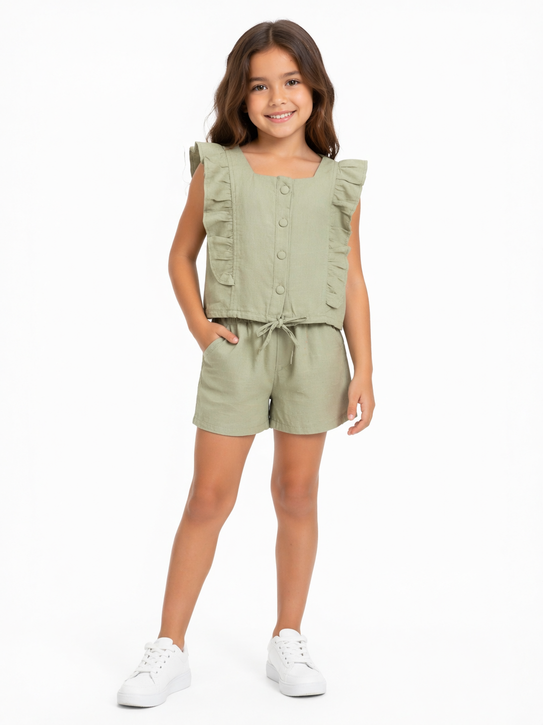 Sage Green Ruffle Top & Shorts Set