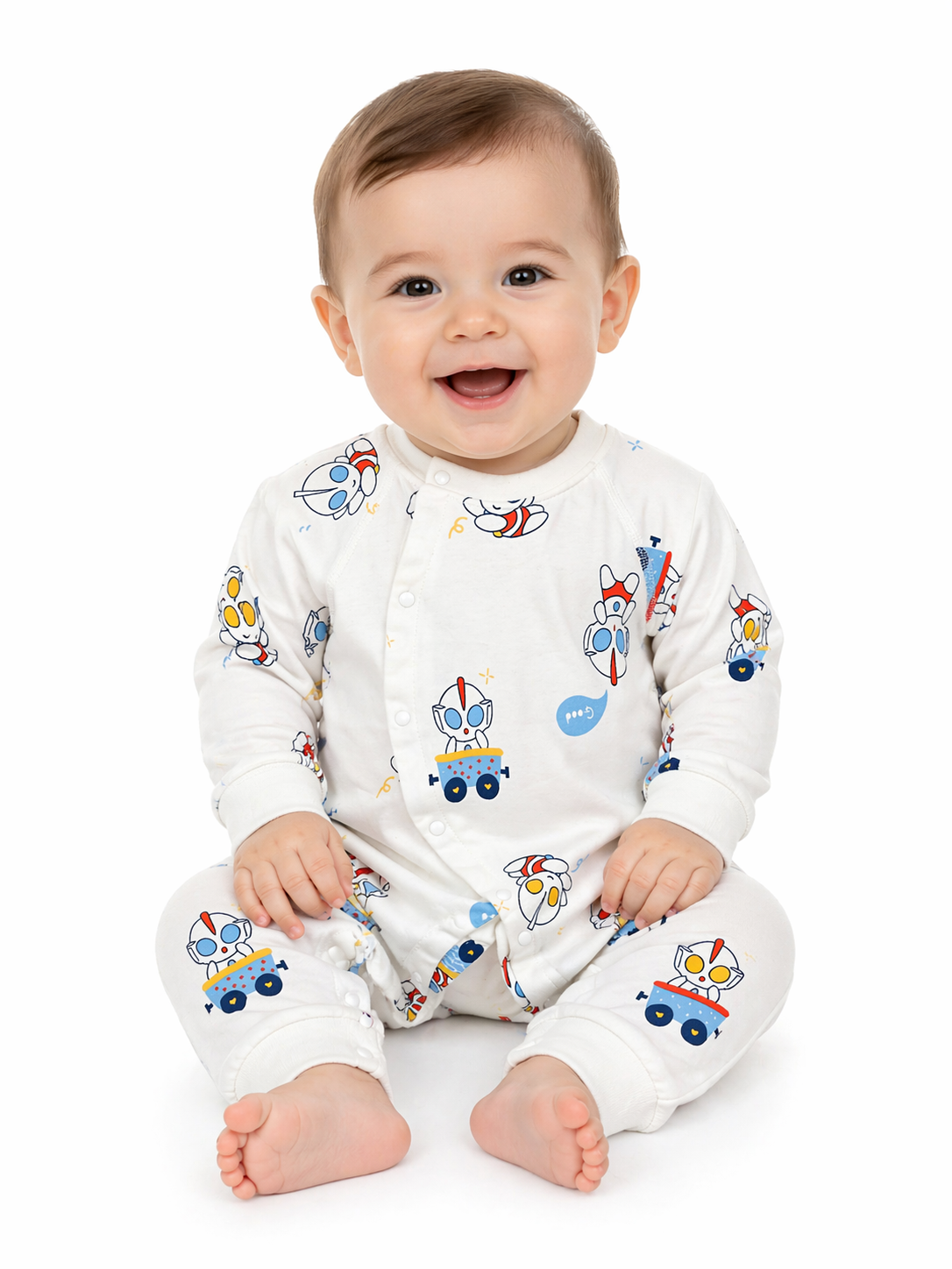 Baby Boy Cartoon Robot Print Cotton Romper