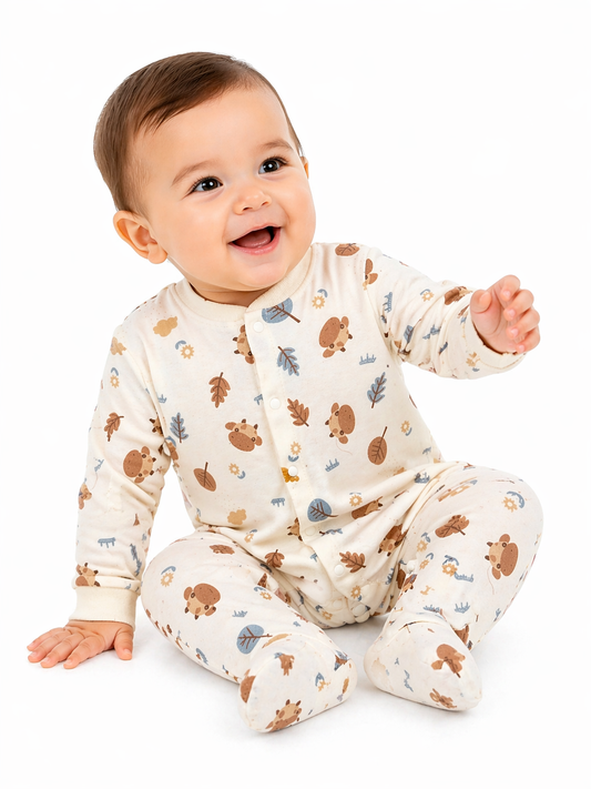Baby Boy Woodland Animal Print Cotton Romper