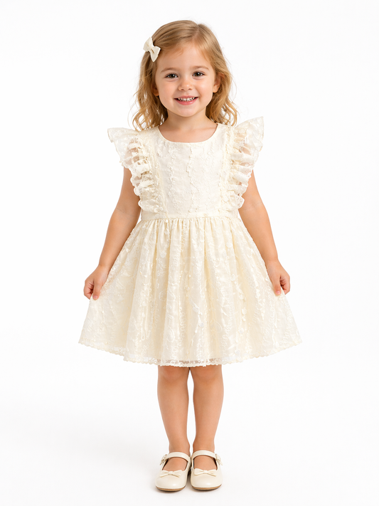 Ivory Lace Toddler Dress with Ruffle Sleeves