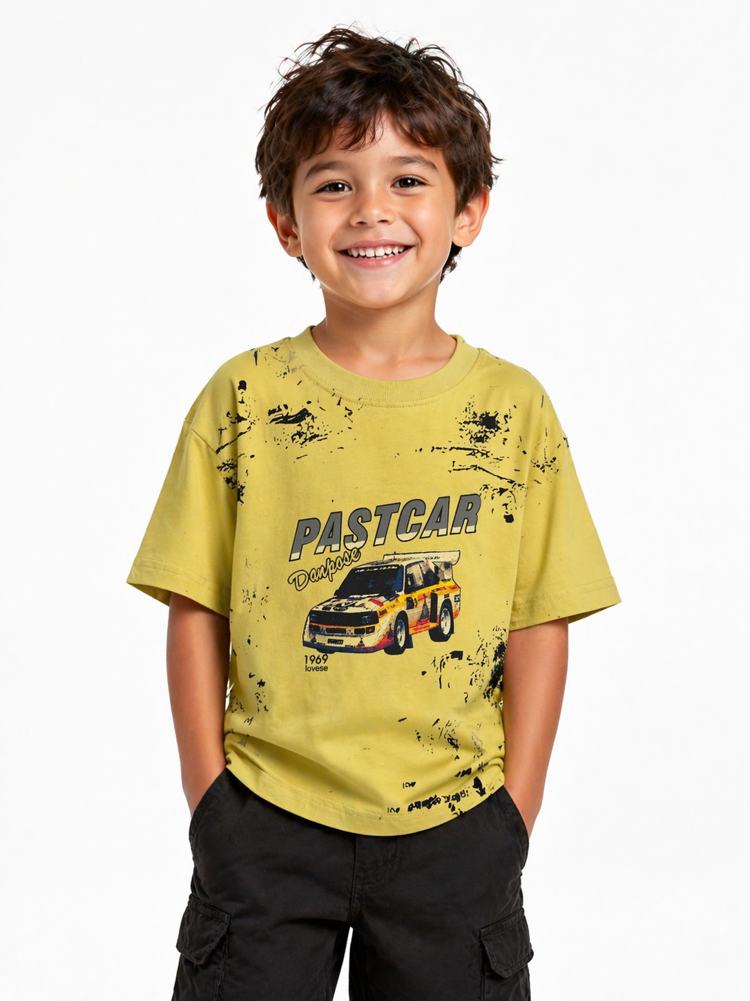 Boys Yellow “Pastcar” Graphic T-Shirt