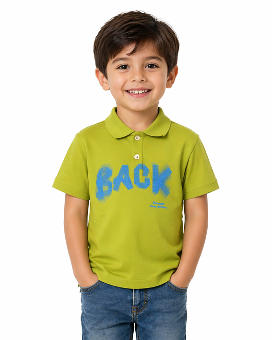 Casual Green Polo Tee with Bold Graphic Design