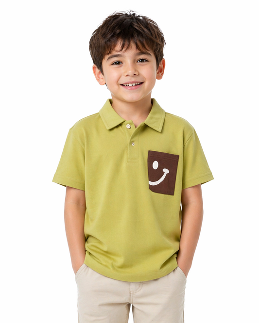 Light Green Polo Shirt with Smiley Pocket