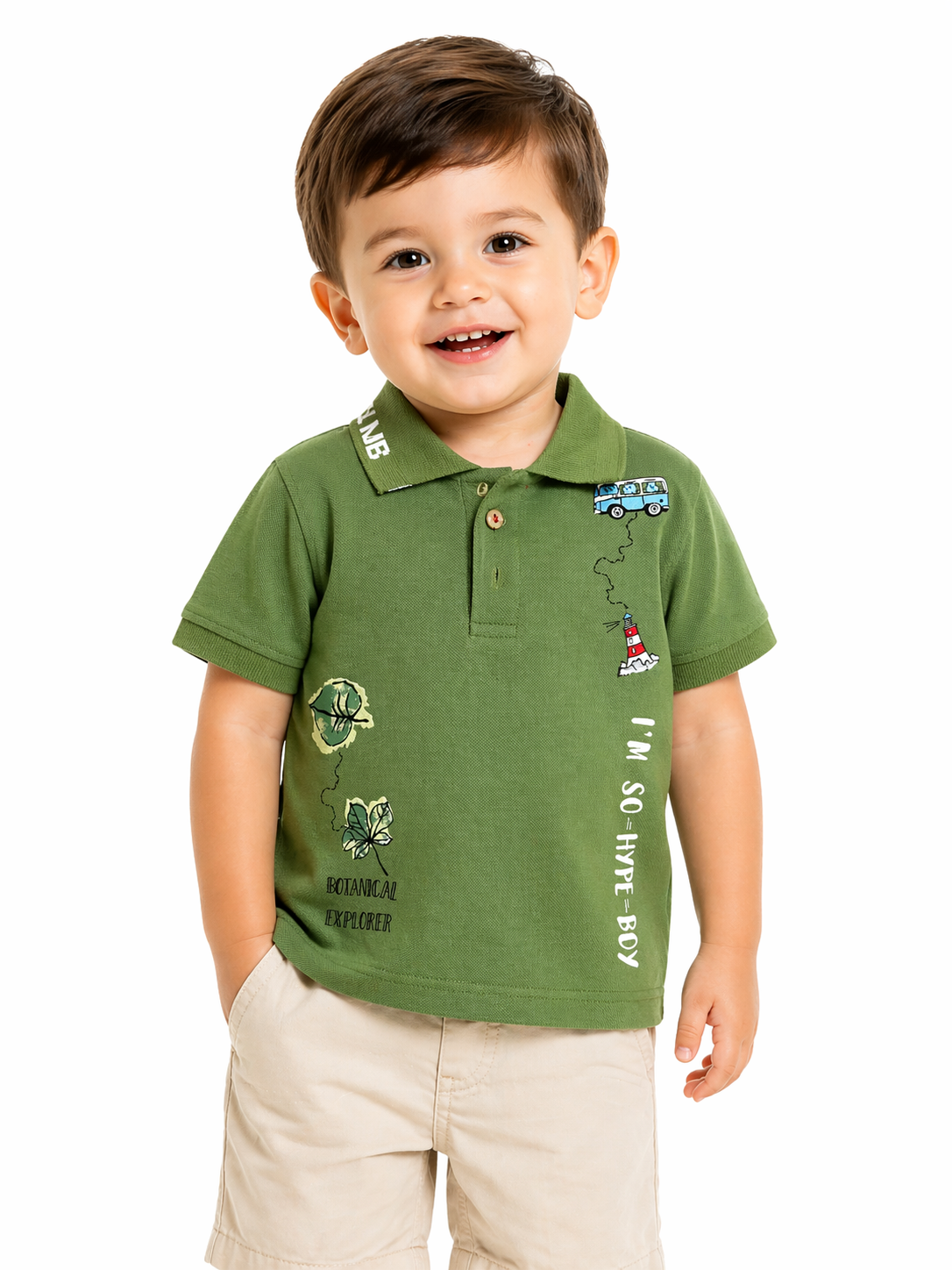 Baby Boys Green Botanical Explorer Polo T-Shirt