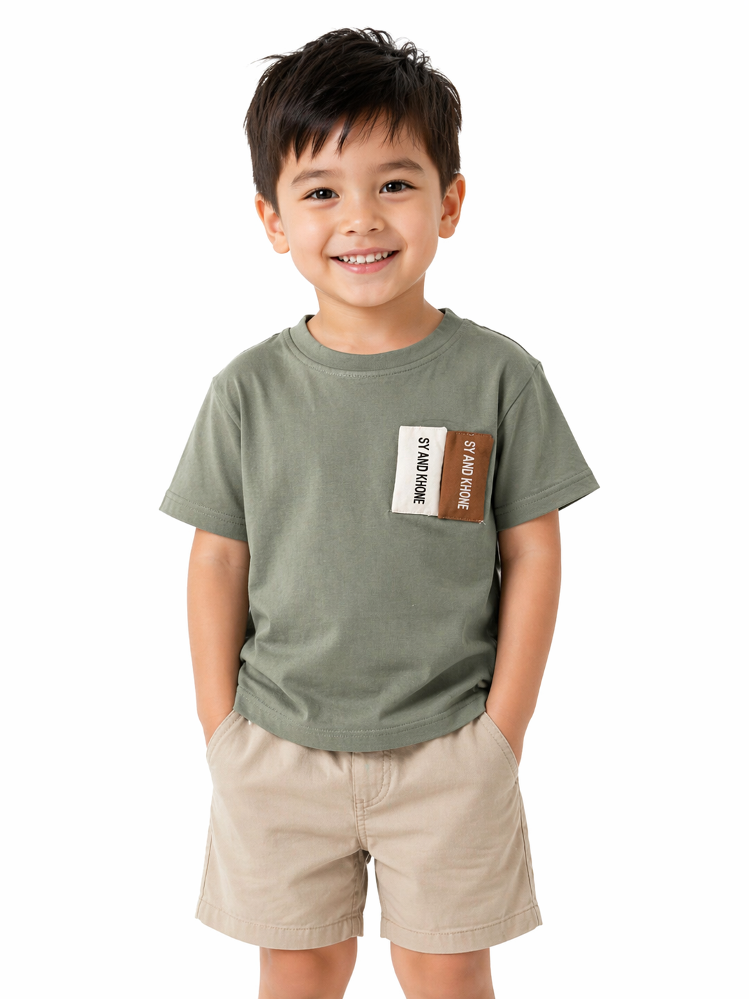 Sage Green Kids Tee – Minimal Patch Design