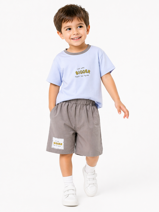 “Bigger Than You Think” Graphic Tee & Grey Shorts Set