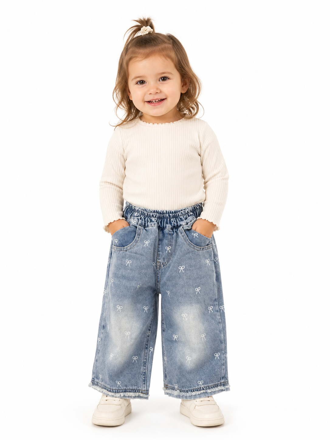 Bow Print Denim Jeans
