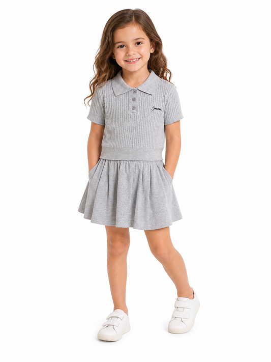 Grey Knit Top & Skirt Set