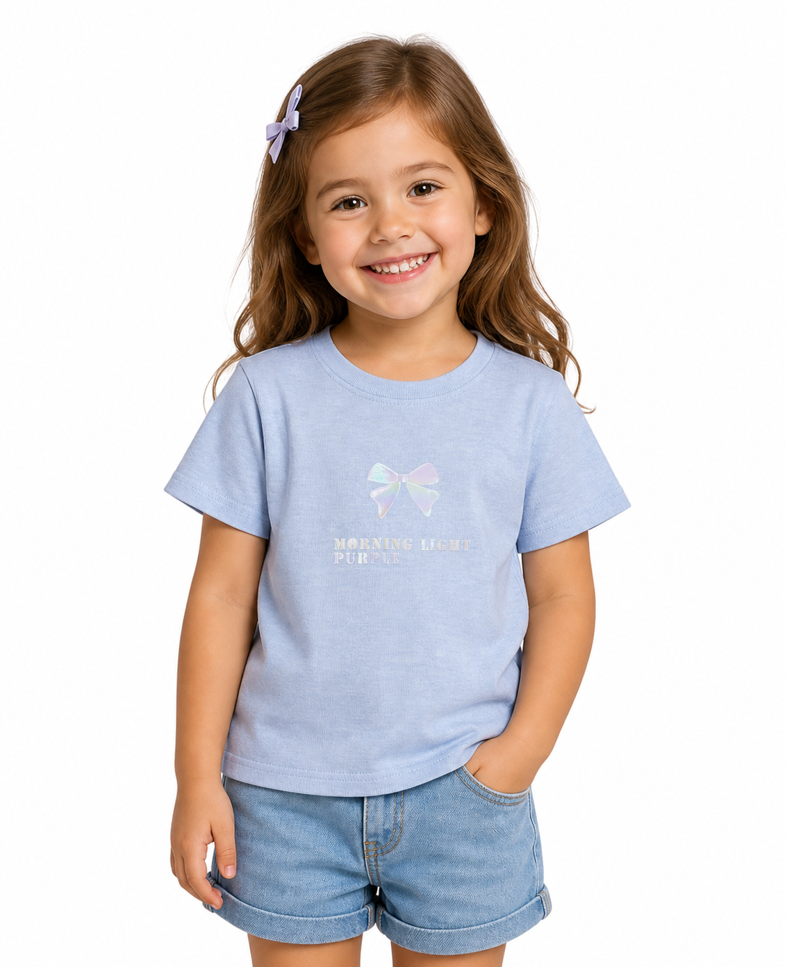 Minimal Bow Logo Kids T-Shirt – Soft Blue