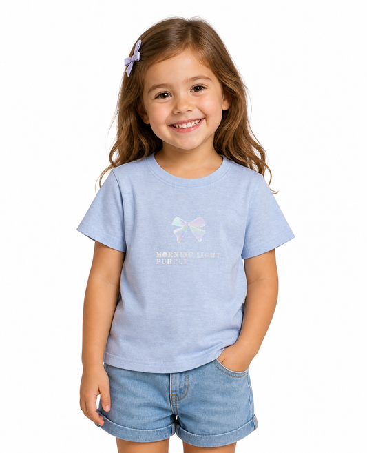 Minimal Bow Logo Kids T-Shirt – Soft Blue