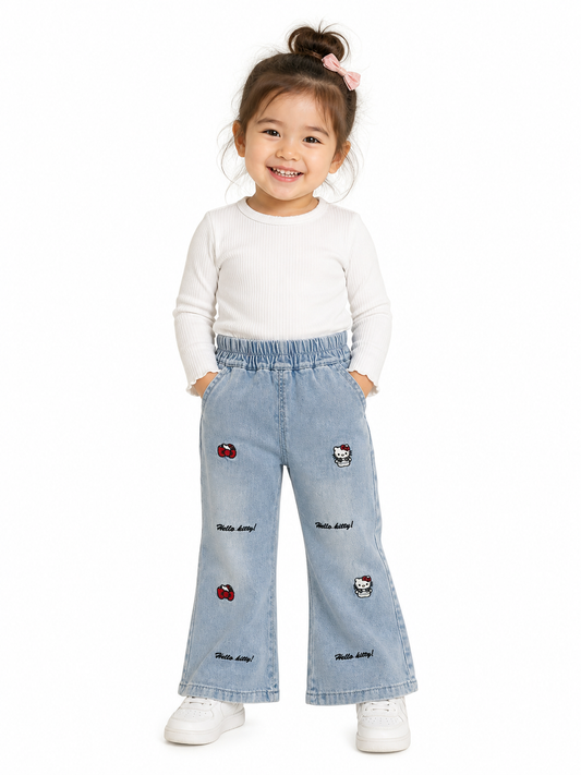 Hello Kitty Embroidered Girls Denim Jeans