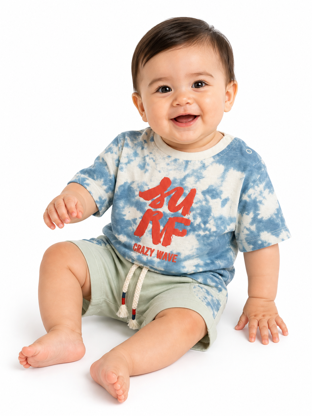 Surf Crazy Wave Baby Boy T-Shirt & Shorts Set