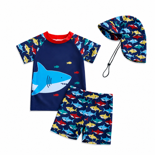 Shark Splash 3-Piece Swim Set with Sun Hat