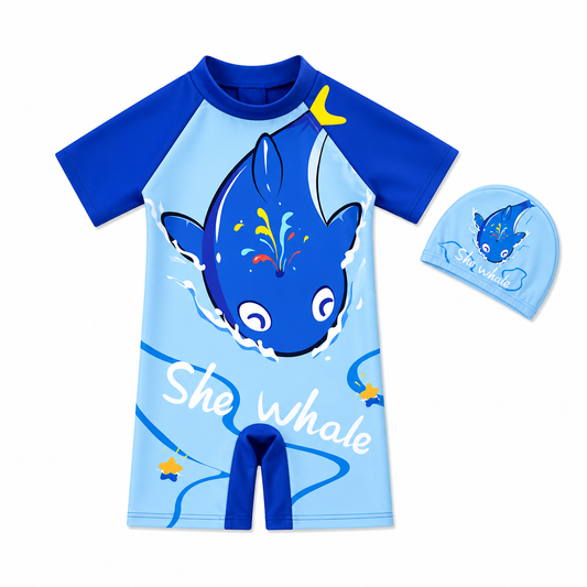 Blue Whale One-Piece Baby Swim Romper