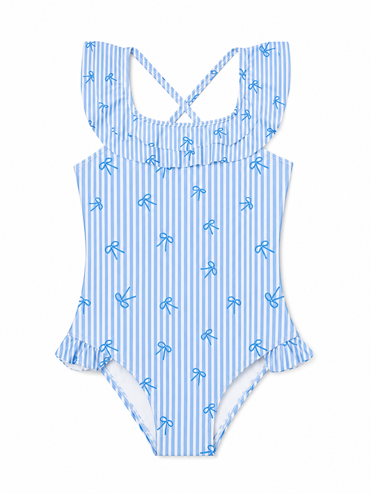 Girls Stripe Ruffle One-Piece Swimsuit