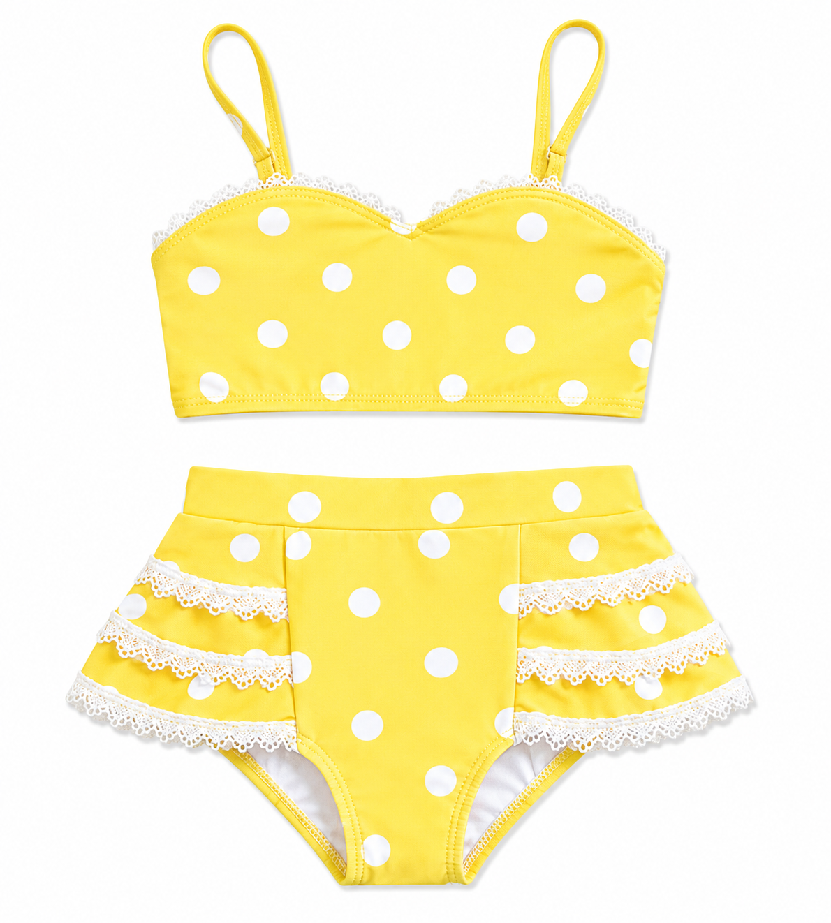 Sunny Polka Dot Girls Bikini Set with Lace Ruffles