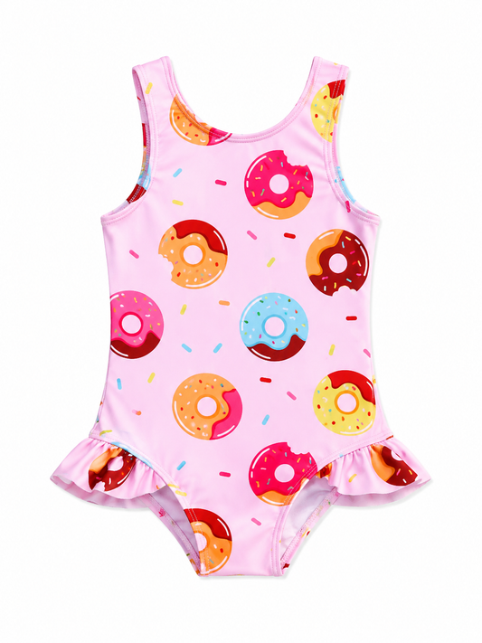 Sweet Donut Print Girls One-Piece Swimsuit