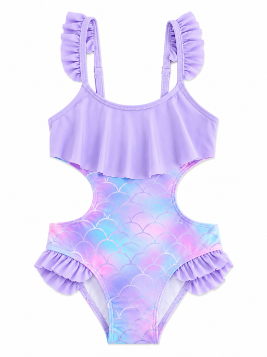 Pastel Mermaid Cut-Out Girls Swimsuit