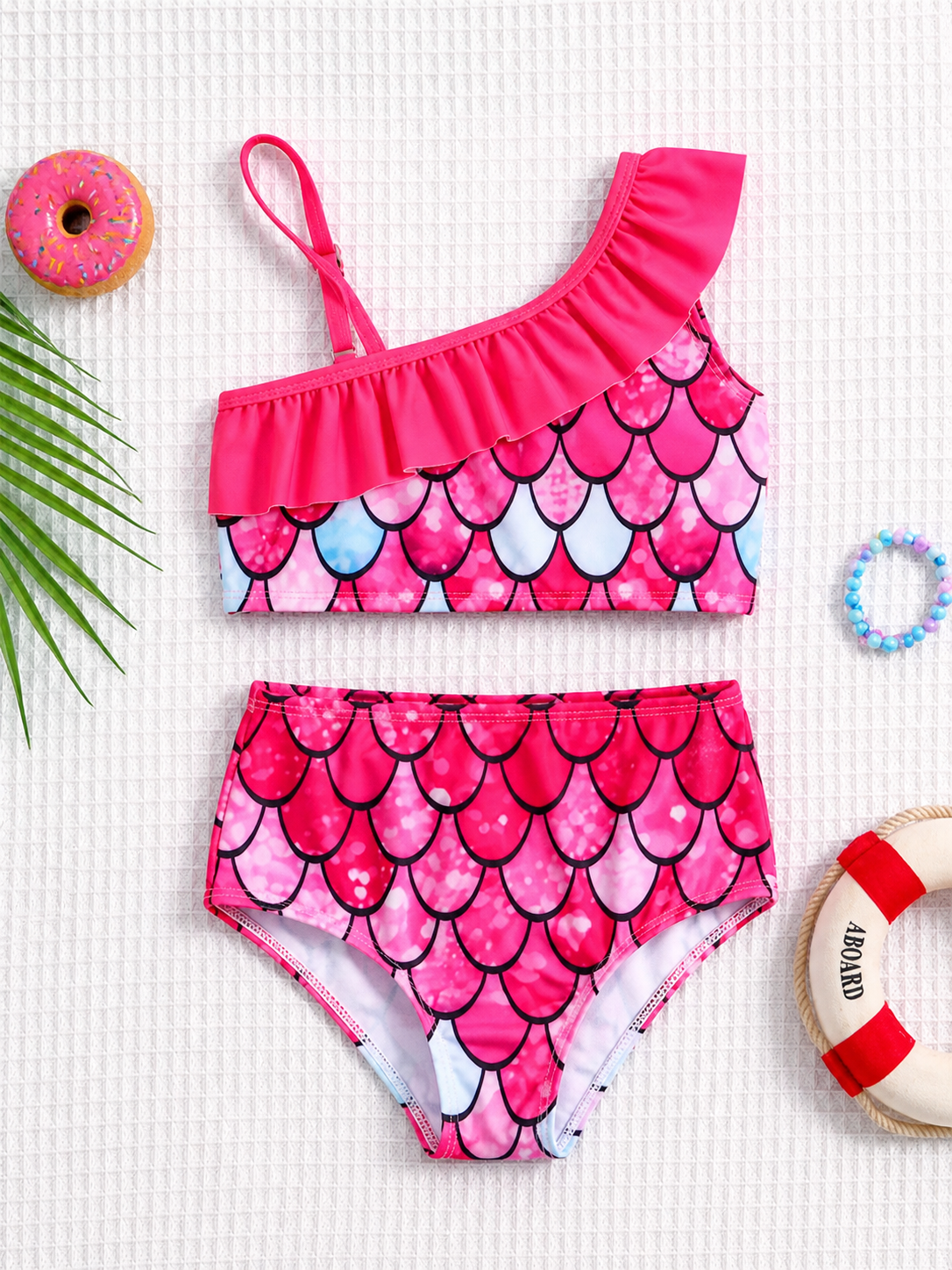 Pink Mermaid Scale Ruffle Bikini