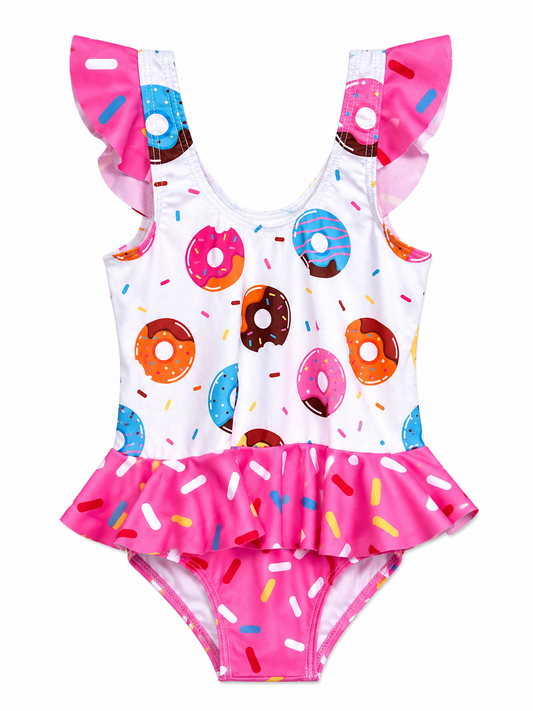 Sprinkle Donut Ruffle One-Piece Girls Swimsuit
