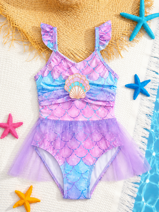Princess Mermaid Tulle One-Piece Swimsuit